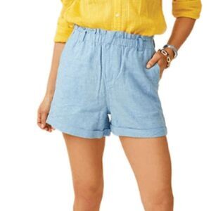 Carve Designs Journey Linen Blend Shorts Size 0 Chambray Blue Cuffed Coastal